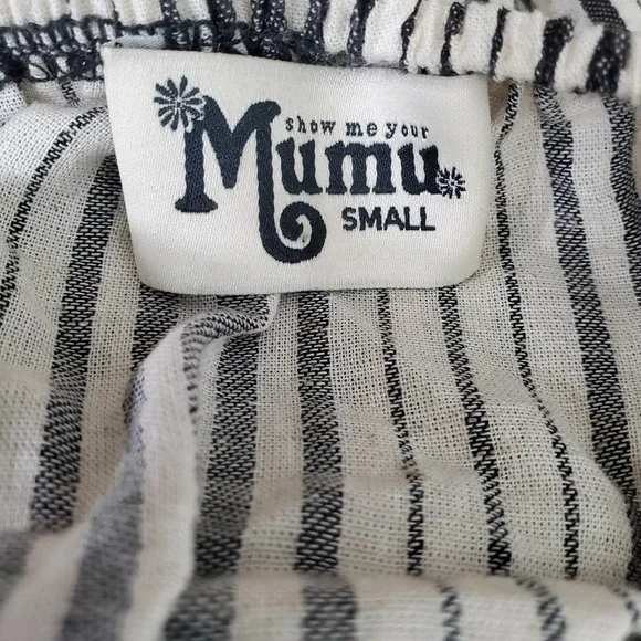 Show Me Your MuMu Sandra Smocked Off The Shoulder Striped Mini Dress Small - Picture 7 of 9